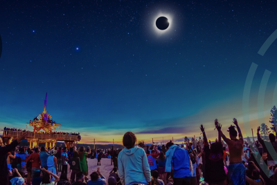 A crowd watching a total eclipse